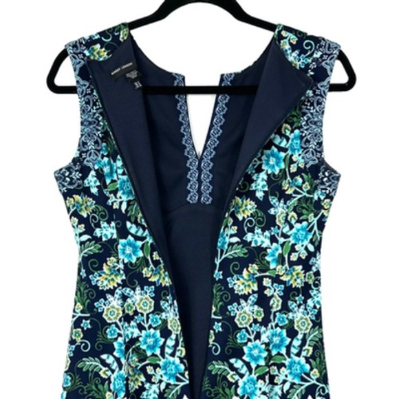 MAGGY LONDON Dress Womens 4 Blue Green Floral Print V-Neck Sleeveless Back Zip - Picture 8 of 10